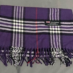 Brand New 100% cashmere purple plaid scarf